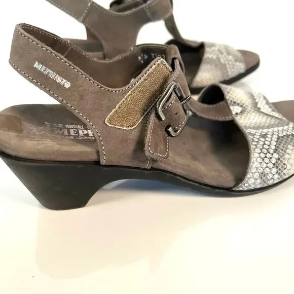Mephisto women’s leather snake skin print adjustable straps sandals shoes. - Picture 4 of 6